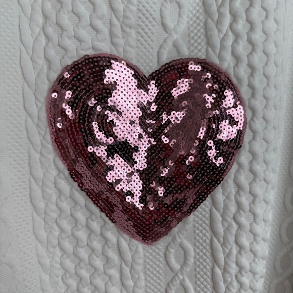 SHEIN Curve White Cable Knit Sweatshirt Pink Sequin Heart 3XL Plus Top Valentine - Picture 2 of 8